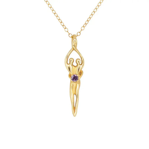 The Symbol of Love Jewelry Medium Soulmate Necklace features a stylized dancing figure charm (1⅛ x ⅜) in .925 sterling silver with 14kt gold overlay, an 18 chain, and a sparkling ruby cubic zirconia at the center.