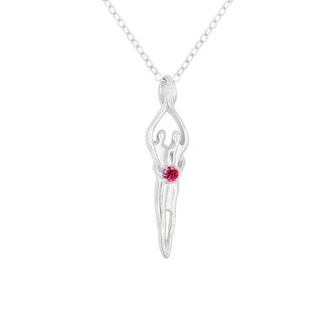 Medium Soulmate Pendant Necklace – 18 Inch Sterling Silver Chain | Ruby CZ | Made in USA Symbol of Love Jewelry