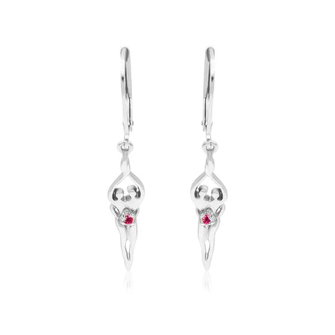 Medium Soulmate Sterling Silver Earrings 1.75 Inch – Ruby CZ Lever Back | Made in USA Symbol of Love Jewelry
