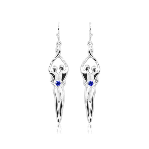 Medium Sterling Silver Soulmate Earrings 1.5 Inch – Sapphire Cubic Zirconia | Made in USA Symbol of Love Jewelry