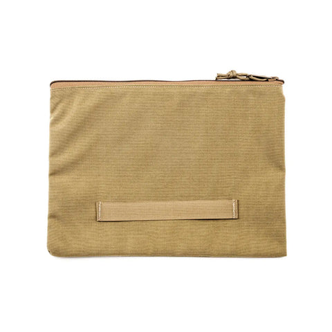 The MIS Tool Pouch M in Coyote Tan is a water-resistant tablet case made from durable Dupont Cordura Nylon, with a horizontal strap on one side. Its shown on a white background.