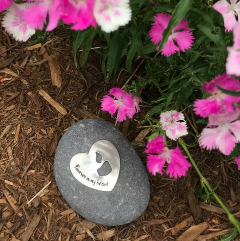 Memorial Remembrance Rock – Pewter Heart Tribute Stone | Made in USA Whitney Howard Designs  Rock Garden