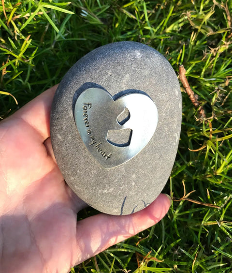 Memorial Remembrance Rock – Pewter Heart Tribute Stone | Made in USA Whitney Howard Designs  Rock Garden