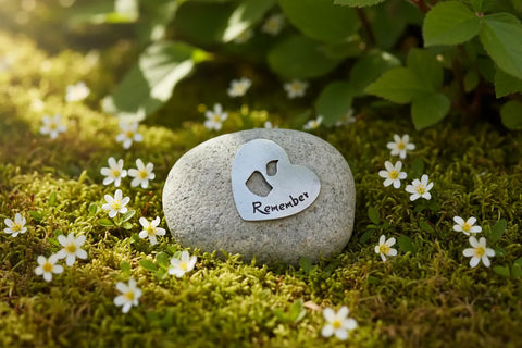 Memorial Remembrance Rock – Pewter Heart Tribute Stone | Made in USA Whitney Howard Designs  Rock Garden
