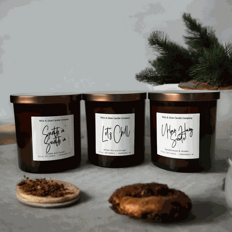 Men of R&B Luxury Candle Set – 8.5 oz Soy Wax Trio with Masculine Scents | Handcrafted in USA Wick and Glow Candle Company™  Candles