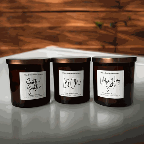 Men of R&B Luxury Candle Set – 8.5 oz Soy Wax Trio with Masculine Scents | Handcrafted in USA Wick and Glow Candle Company™  Candles