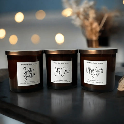 Men of R&B Luxury Candle Set – 8.5 oz Soy Wax Trio with Masculine Scents | Handcrafted in USA Wick and Glow Candle Company™  Candles