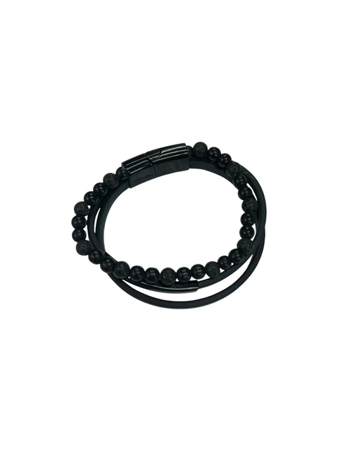Men’s 3-Strand Black Beaded Magnetic Bracelet – Premium Cowhide Leather Wrap | Made in USA Therapeutic Jewelry Michelle Marie Boutique  Bracelet