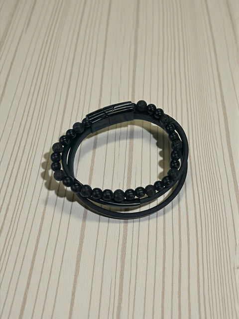 Men’s 3-Strand Black Beaded Magnetic Bracelet – Premium Cowhide Leather Wrap | Made in USA Therapeutic Jewelry Michelle Marie Boutique  Bracelet