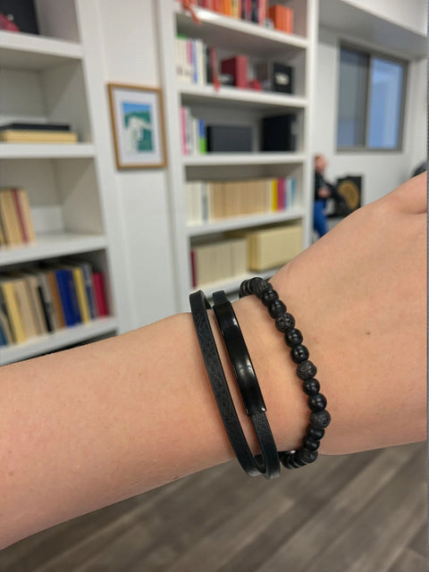 Men’s 3-Strand Black Beaded Magnetic Bracelet – Premium Cowhide Leather Wrap | Made in USA Therapeutic Jewelry Michelle Marie Boutique  Bracelet
