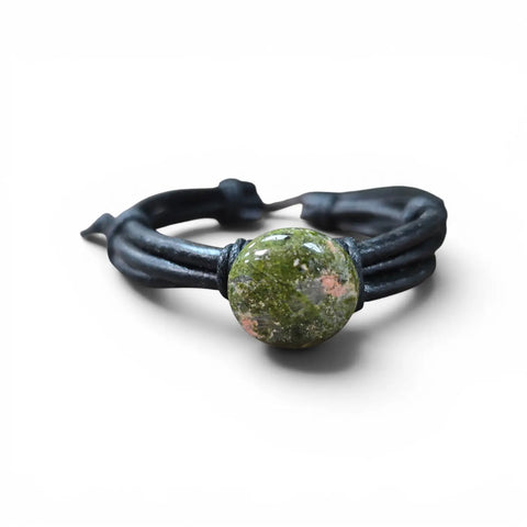 Men's Adjustable Genuine Leather Bracelet With Gemstone Accent – Rustic Brown Band | Made in USA Michelle Marie Boutique  Bracelet