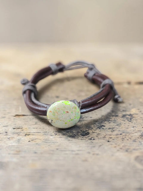 Men's Adjustable Genuine Leather Bracelet With Gemstone Accent – Rustic Brown Band | Made in USA Michelle Marie Boutique  Bracelet