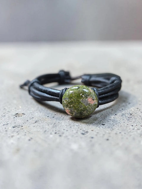 Men's Adjustable Genuine Leather Bracelet With Gemstone Accent – Rustic Brown Band | Made in USA Michelle Marie Boutique  Bracelet