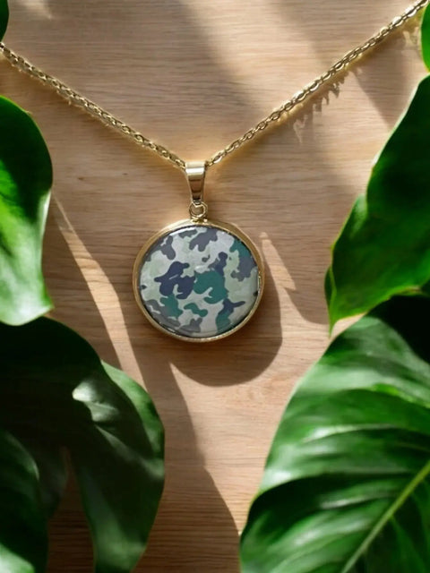Men’s Camo Pendant Necklace – Gold Tone Chain for Rugged Style | Durable Fashion Jewelry | Made in USA Michelle Marie Boutique  Necklace