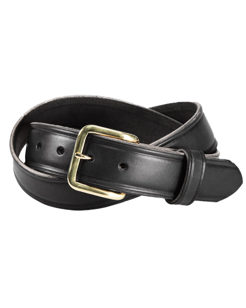 The Homestead Brand Mens Americana Belt No. 1507, made from full grain leather with a gold buckle, is shown coiled in a loose loop on a white background.