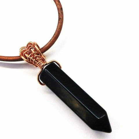 Men's Handmade Wire Wrapped Gemstone Crystal Pendant Necklace – Rustic Leather Cord | Made in USA Alexa Martha Designs  Leather Necklace