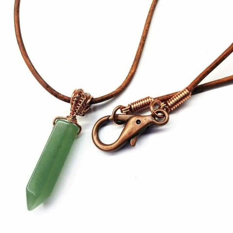 Men's Handmade Wire Wrapped Gemstone Crystal Pendant Necklace – Rustic Leather Cord | Made in USA Alexa Martha Designs  Leather Necklace