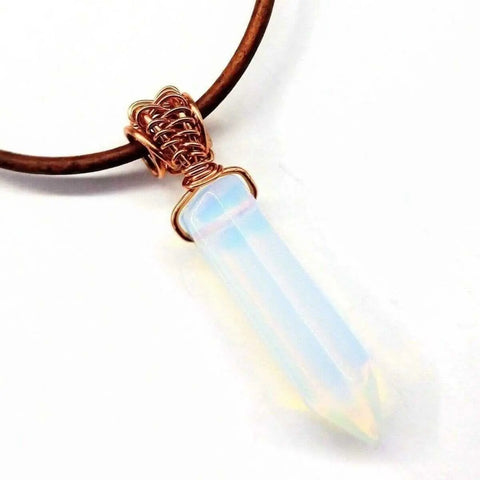 Men's Handmade Wire Wrapped Gemstone Crystal Pendant Necklace – Rustic Leather Cord | Made in USA Alexa Martha Designs  Leather Necklace