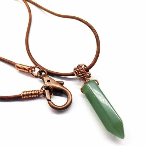 Men's Handmade Wire Wrapped Gemstone Crystal Pendant Necklace – Rustic Leather Cord | Made in USA Alexa Martha Designs  Leather Necklace