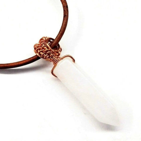 Men's Handmade Wire Wrapped Gemstone Crystal Pendant Necklace – Rustic Leather Cord | Made in USA Alexa Martha Designs  Leather Necklace