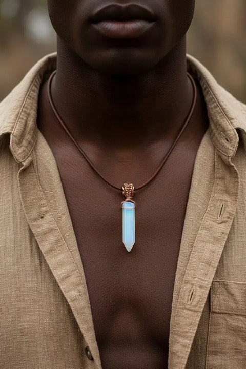 Men's Handmade Wire Wrapped Gemstone Crystal Pendant Necklace – Rustic Leather Cord | Made in USA Alexa Martha Designs  Leather Necklace