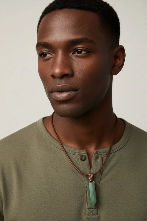 Men's Handmade Wire Wrapped Gemstone Crystal Pendant Necklace – Rustic Leather Cord | Made in USA Alexa Martha Designs  Leather Necklace