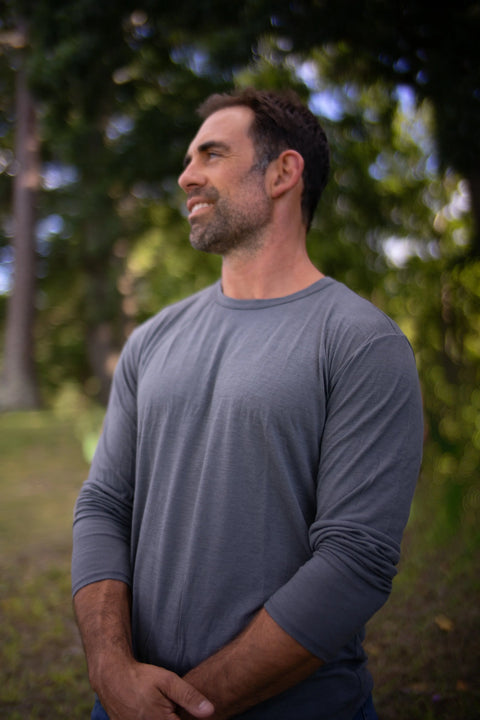 Men's Merino Wool Crew Neck Long Sleeve Shirt – Soft Breathable | Manufactured in USA Ramblers Way  Mens Tops