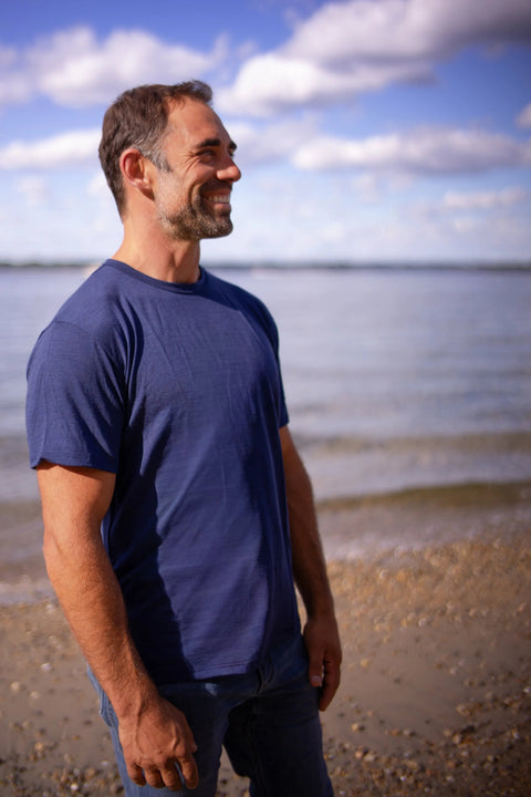 Men's Merino Wool Crew Neck Short Sleeve Shirt – Manufactured in USA Ramblers Way  Mens Tops