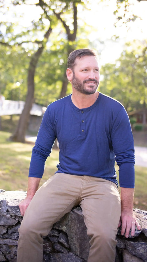 Men's Merino Wool Henley Long Sleeve Shirt – Soft Breathable Black | Manufactured in USA Ramblers Way  Mens Tops