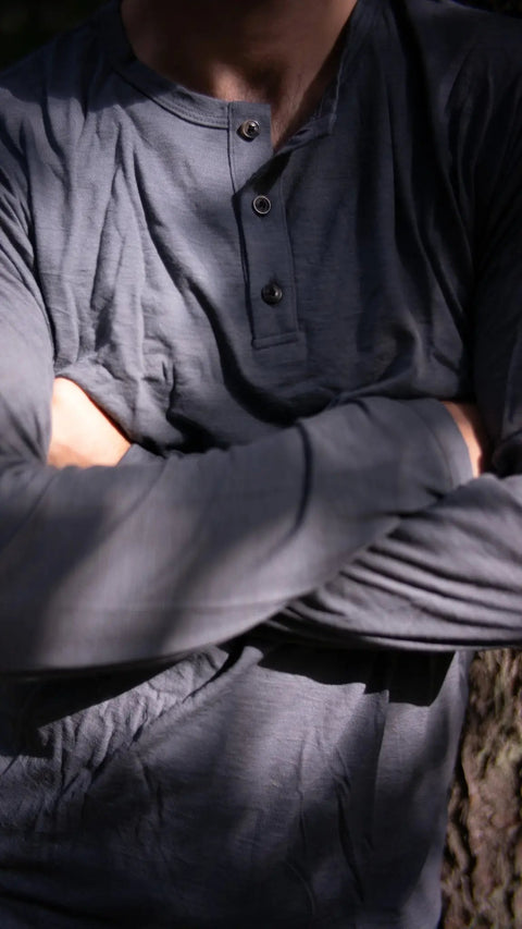 Men's Merino Wool Henley Long Sleeve Shirt – Soft Breathable Black | Manufactured in USA Ramblers Way  Mens Tops