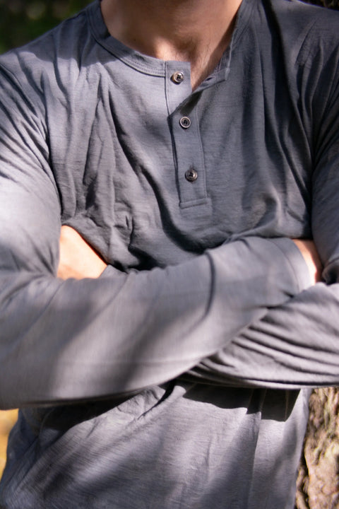 Men's Merino Wool Henley Long Sleeve Shirt – Soft Breathable Black | Manufactured in USA Ramblers Way  Mens Tops