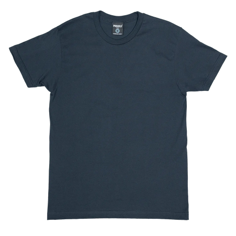 The Proudly USA Mens Navy Crewneck Cotton T-Shirt features a classic short-sleeve design in 100% cotton for comfort, shown laid flat on a white background.