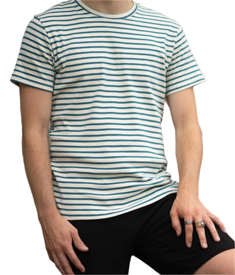 Men's Organic Cotton Striped Crewneck Tee – Slim Fit Short Sleeve | Made in USA Spiritex | Sustainable Apparel  Men's Tees & Tanks