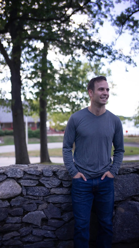 Men's Organic Merino Wool Sweater – Cross Neck Design | Manufactured in USA Ramblers Way  Mens Tops