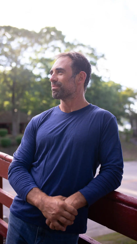 Men's Organic Merino Wool Sweater – Cross Neck Design | Manufactured in USA Ramblers Way  Mens Tops