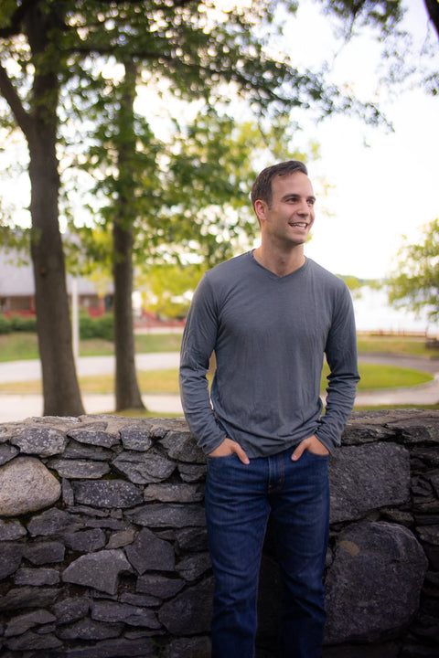 Men's Organic Merino Wool Sweater – Cross Neck Design | Manufactured in USA Ramblers Way  Mens Tops