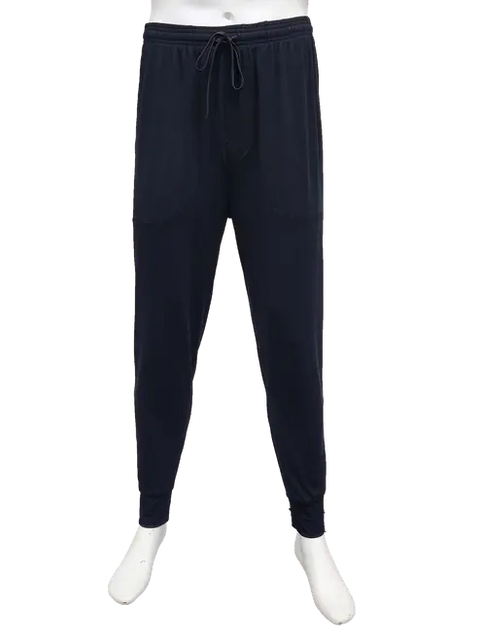 Front view of a mannequin wearing Goodnighties Mens Jogger Pants with drawstring waist and two side pockets. These joggers taper at the ankles, feature 37.5 technology for comfort and style, and are made in the USA against a plain background.