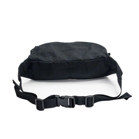 The MIS Mesh Waist Bag - Black is a Cordura Nylon waist bag with an adjustable strap, plastic buckle, and military mesh accents, shown on a white background.