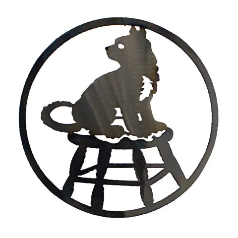 Metal Cat on Chair Wall Art – Rustic Circle Decor | Handcrafted in USA Knights Home Decor  item