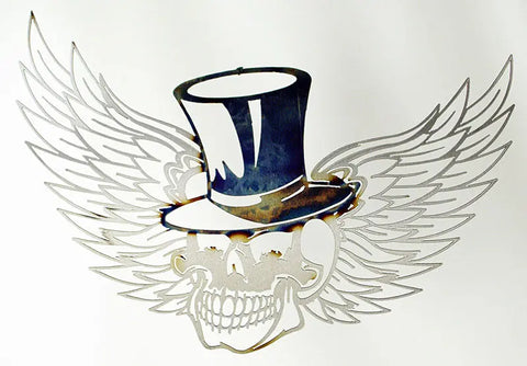 Metal Skull with Wings Wall Sculpture – Edgy Indoor Outdoor Art | Made in USA Knights Home Decor  item