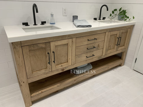 Custom Double Sink Bathroom Vanity – Solid Wood Storage Cabinet with Drawers | Made in USA | Model #1016 Limitless Woodworking  item