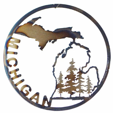 Michigan Mitten Wall Art – Metal Circle Decor with Trees | Handmade Rustic Home Accent | Made in USA Knights Home Decor  item