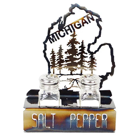 Michigan Rustic Steel Salt and Pepper Holder – Handcrafted Kitchen Decor | Made in USA Knights Home Decor  item