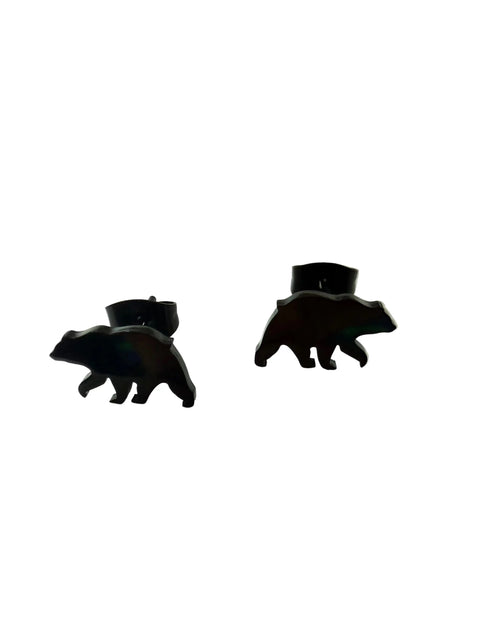 Midnight Onyx Bear Stud Earrings 0.5 Inch – Minimalist Stainless Steel Silhouette | Made in USA by Michelle Marie Boutique Michelle Marie Boutique  Earrings
