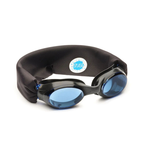 Midnight Swim Goggles – Tangle-Free Black Strap with Blue Anti-Fog Lenses | Splash Place | Assembled in USA Splash Place  Swim Goggles