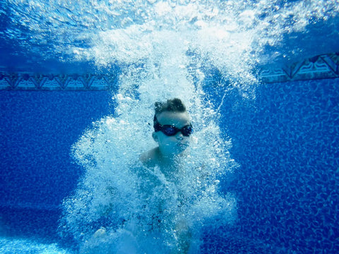 Midnight Swim Goggles – Tangle-Free Black Strap with Blue Anti-Fog Lenses | Splash Place | Assembled in USA Splash Place  Swim Goggles