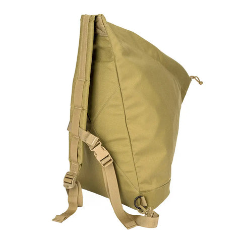 The MIS TA One Shoulder Bag in Coyote Tan is a minimalist, water-resistant Cordura nylon bag with adjustable straps and an angular design, shown upright on a white background with no visible pockets or branding.