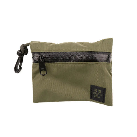 The MIS Tactical Key Strap Set in olive features durable MIL-SPEC nylon webbing, a water-resistant pouch with black zipper, plastic clip, and patch label reading MIS MADE IN USA in the corner for everyday reliability.