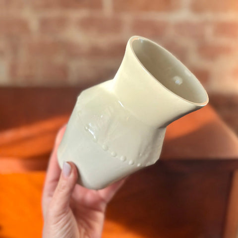 Milky Way 3 | Handcrafted Porcelain Angular Vase 6 Inch Height With White Gloopy Glaze Finish – Minimalist Decor | Made in USA All Muddy 