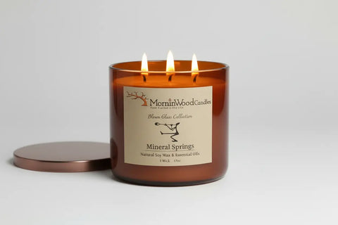 Mineral Springs-Soy 3-Wick Blown Glass Collection MorninWood Candles  3 Wick Candle